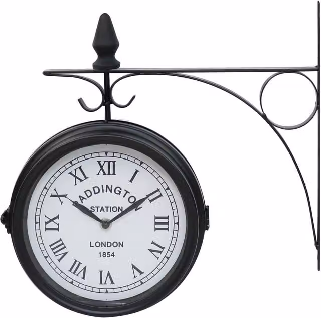Oypla Double Sided Paddington Station Outdoor Garden Wall Clock in Black
