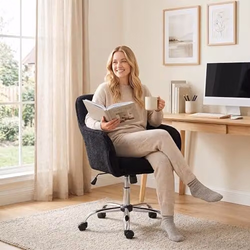 HOMCOM Modern Black Fabric Task Chair for Home Office and Bedroom, W/D/H: 63 x 64 x 96 cm – 6
