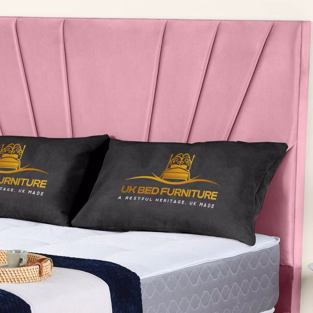 UK Bed Furniture Sunrise Pink Velvet Upholstered Gas Lift Storage Bed, W/D/H: 140 x 200 cm – 2