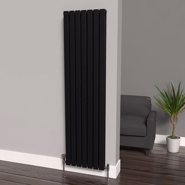 Lux Heat Flat Coloured Vertical Radiator in Space Black, H 180 cm x W 49 cm