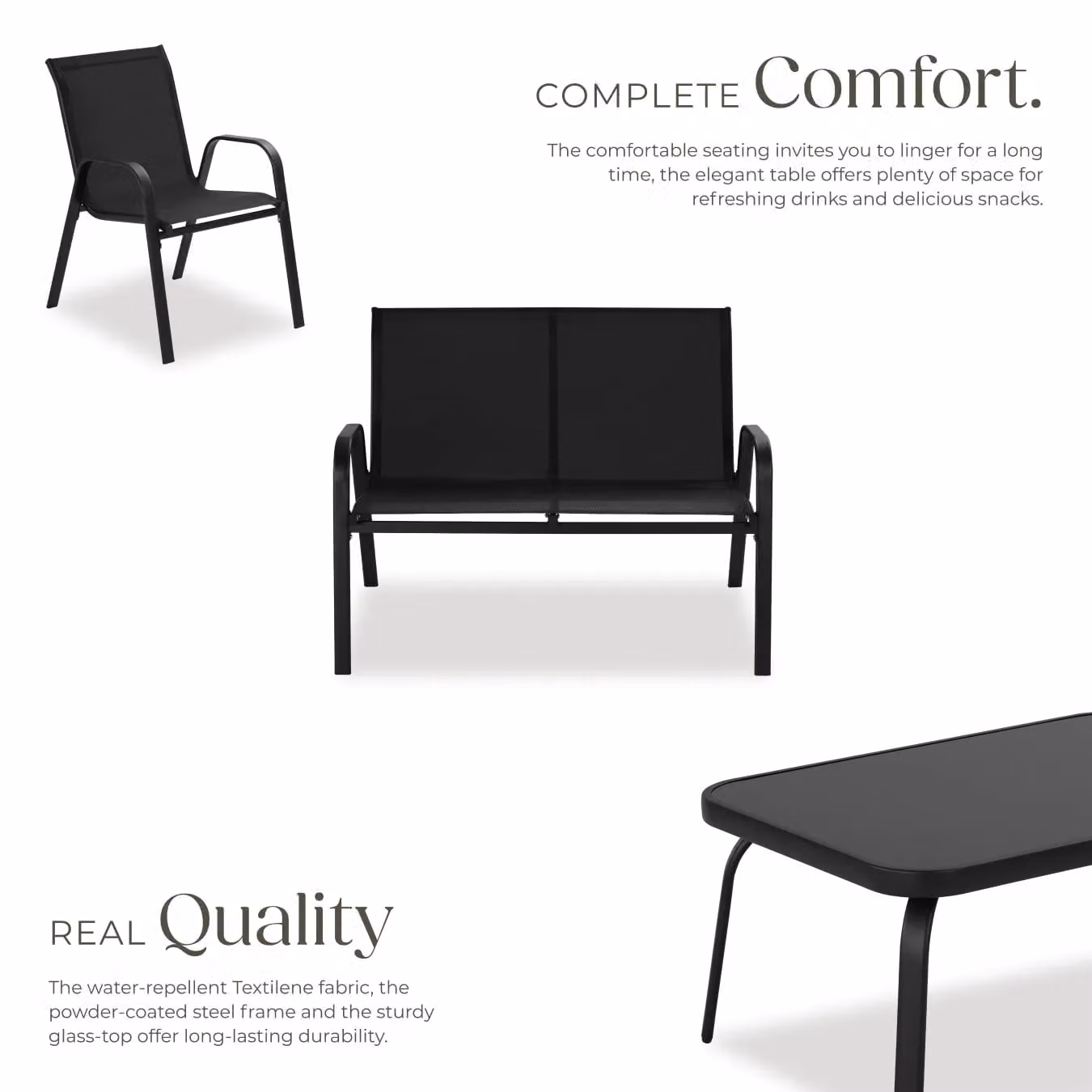 tectake Nora Garden Furniture Set in Matt Black for 4 People – 3
