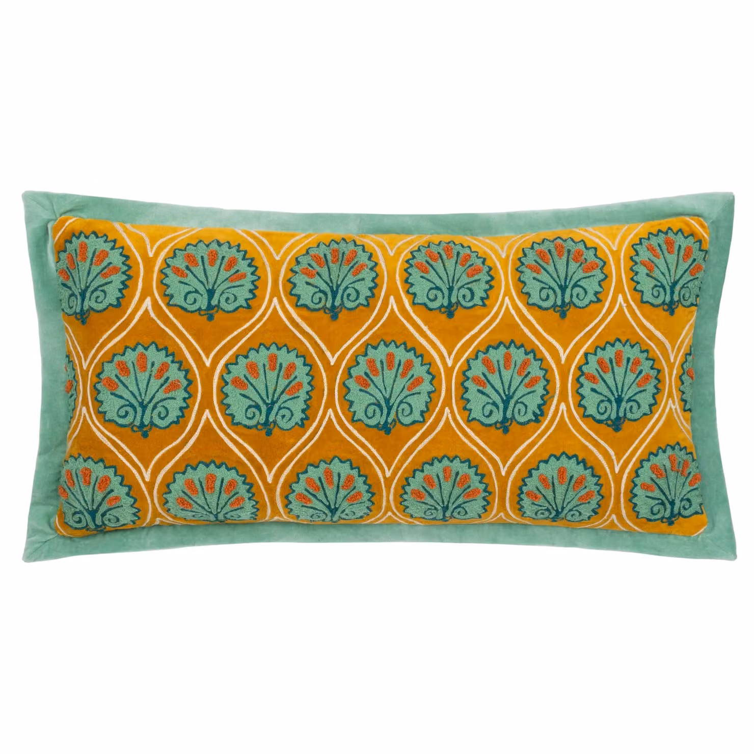 Paoletti Casa Floral Embroidered Rectangular Cushion in Yellow and Blue – 2