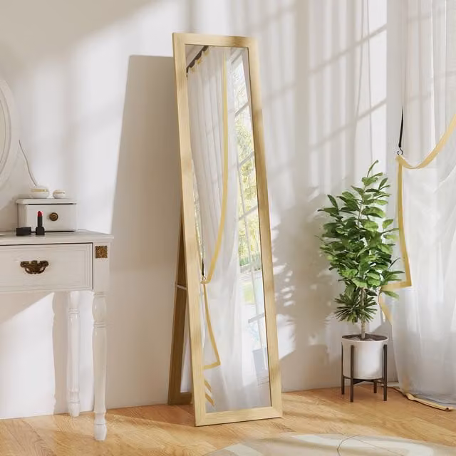 HOMCOM Full Length Rectangular Wall Mirror in Natural Wood Finish, W: 37 cm, H: 157 cm