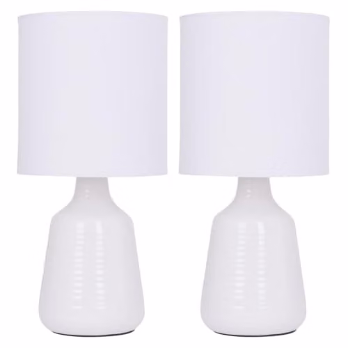 firstchoicelighting Set of 2 Ripple White Ceramic Table Lamps, H 28.5 cm x W 13.5 cm x D 13.5 cm
