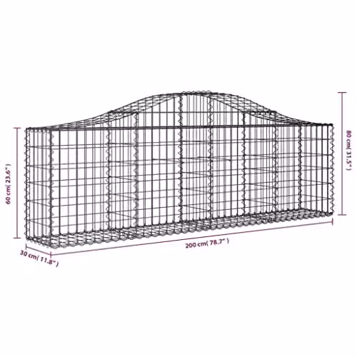 vidaXL Set of 6 Arched Gabion Baskets in Silver Galvanised Steel, W/D/H: 200 x 30 x 60/80 cm – 2