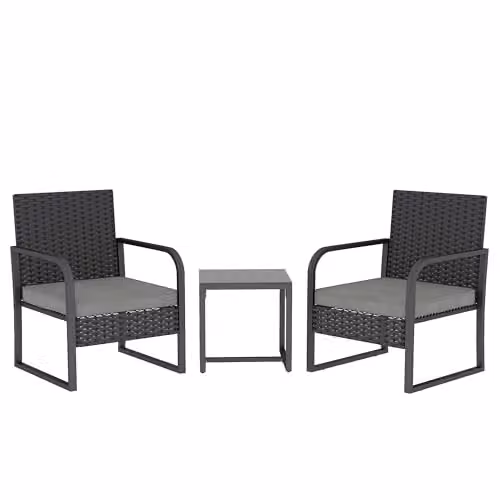 Outsunny 3 Piece Rattan Garden Bistro Set with Cushions in Black