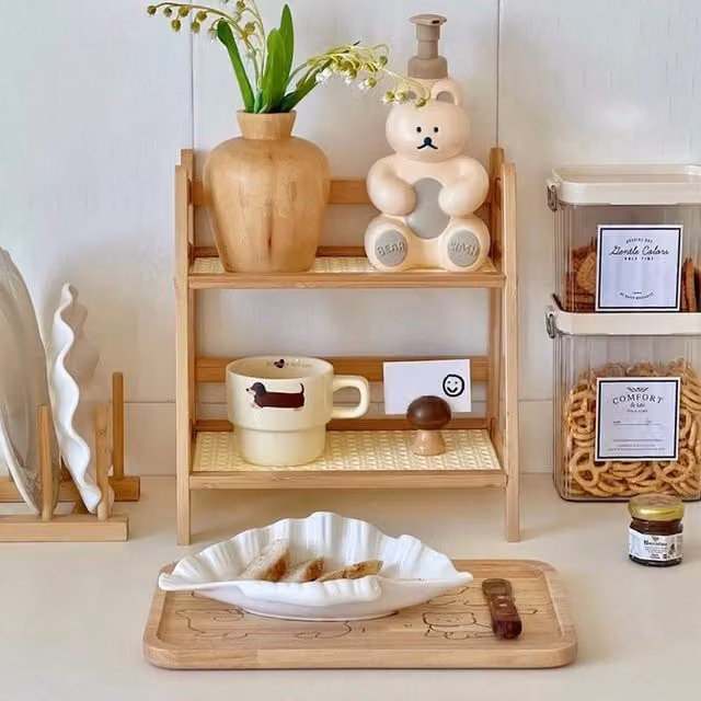 EONLION S Natural Brown Wooden Freestanding Storage Shelf, W/D/H: 50.0 x 28.5 x 50.0 cm – 1