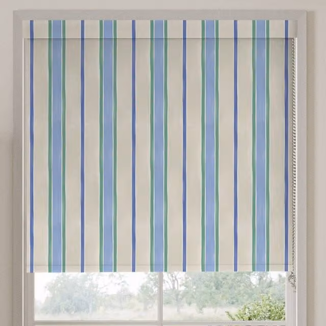 Bluebellgray Atlantic Seaside Stripe Blackout Made To Measure Roller Blind in Black and Blue