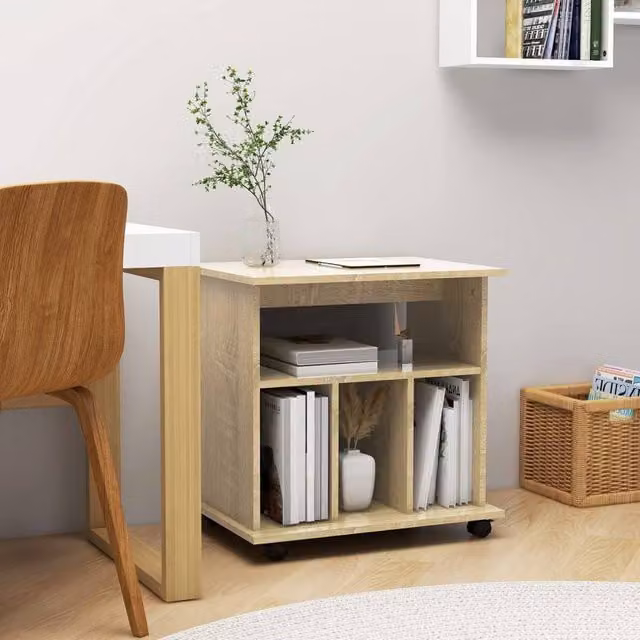 Berkfield Home Rolling Cabinet in Light Oak Sonoma Oak, W/D/H: 60 x 45 x 60 cm