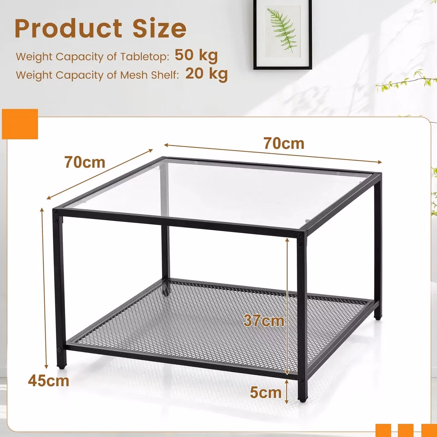 Costway Modern Square Glass Top Coffee Table in Transparent – 2