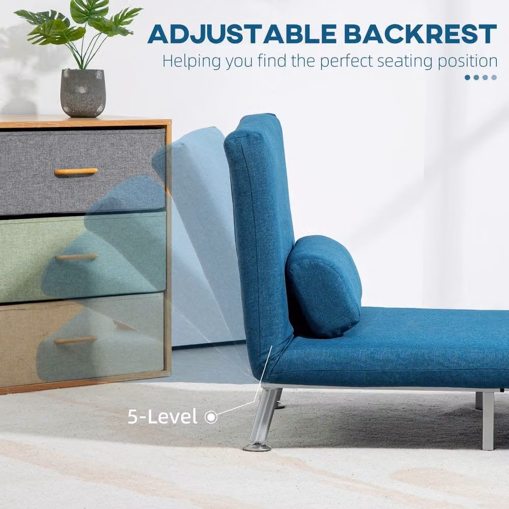 ERGOVEXA Blue Single Linen-Look Sleeper Chair with Armrests and Metal Frame – 4