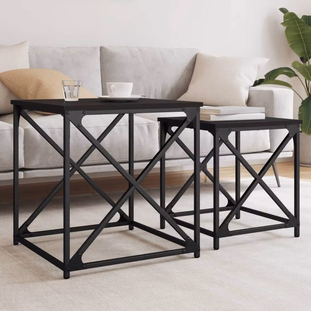 Berkfield Home Nesting Coffee Tables, 2 Piece Set in Black Engineered Wood – 2