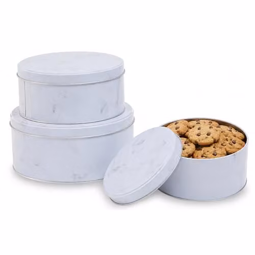 Orsina Set of 3 White Marble Effect Metal Storage Tins with Airtight Lids