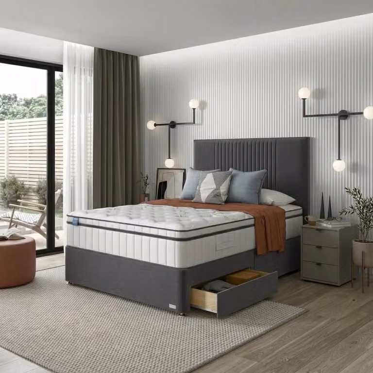 Moscow Modern Upholstered Divan Bed with Drawers by Beds NK Ltd in Grey Fabric