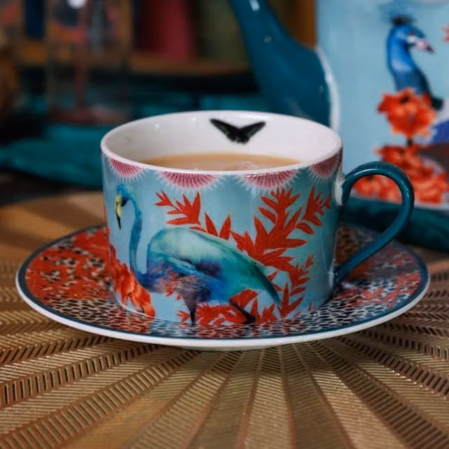 Mikasa x Sarah Arnett Multicolour Porcelain Cup and Saucer Set, 250ml