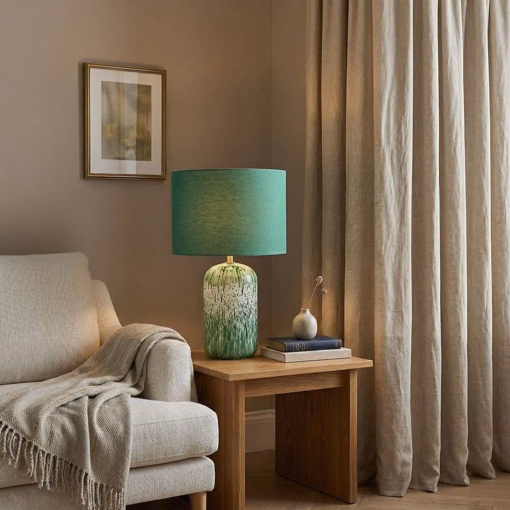 Happy Homewares Modern Marble Drip Snowflake Glass Table Lamp with Linen Shade in Green, H 46 cm x W 30 cm x D 30 cm – 3