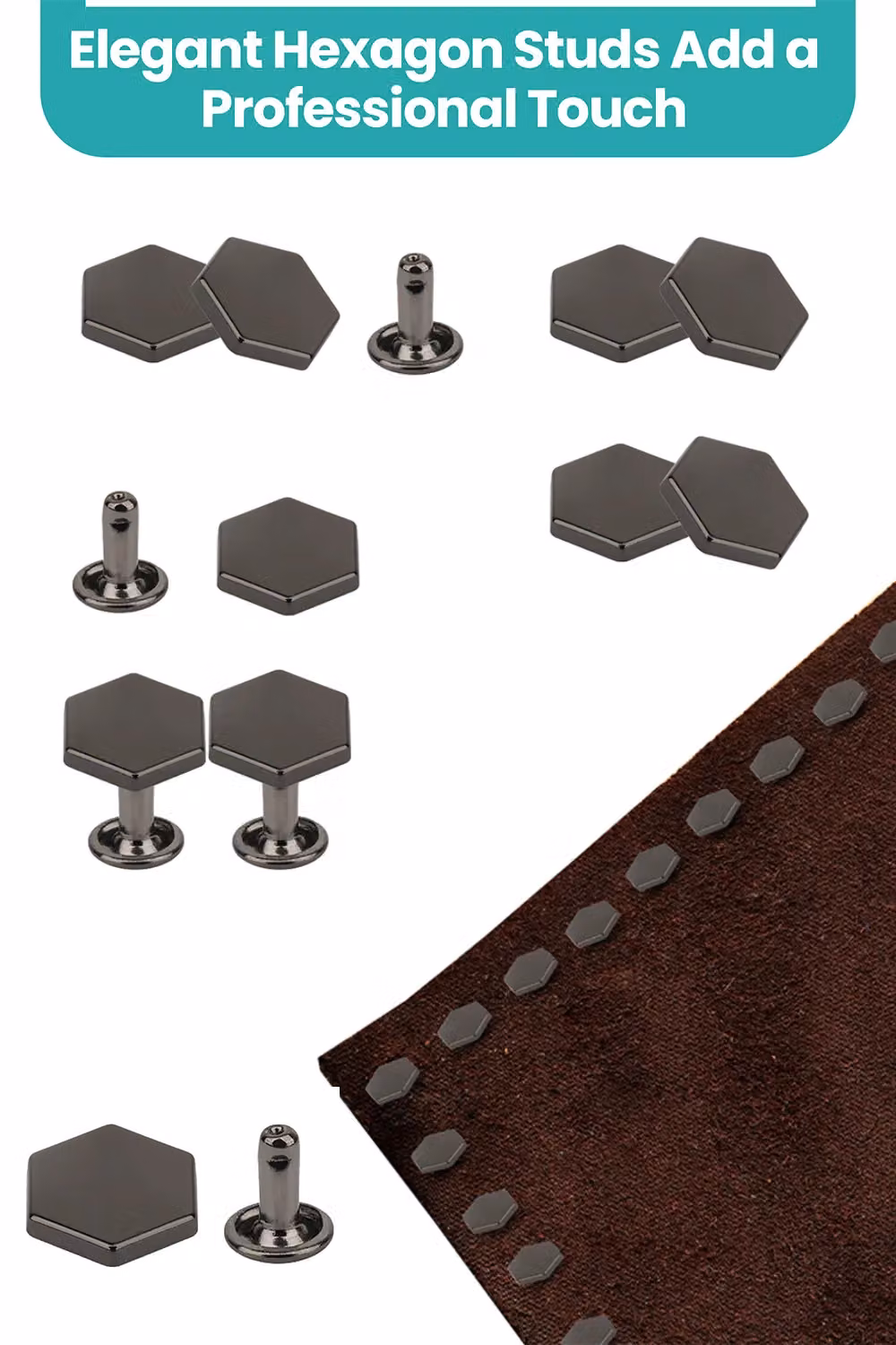 Neel Blue Black Nickel-Plated Metal Alloy Hexagonal Feet Caps with 7mm Rivet Studs, 25 Pieces – 4