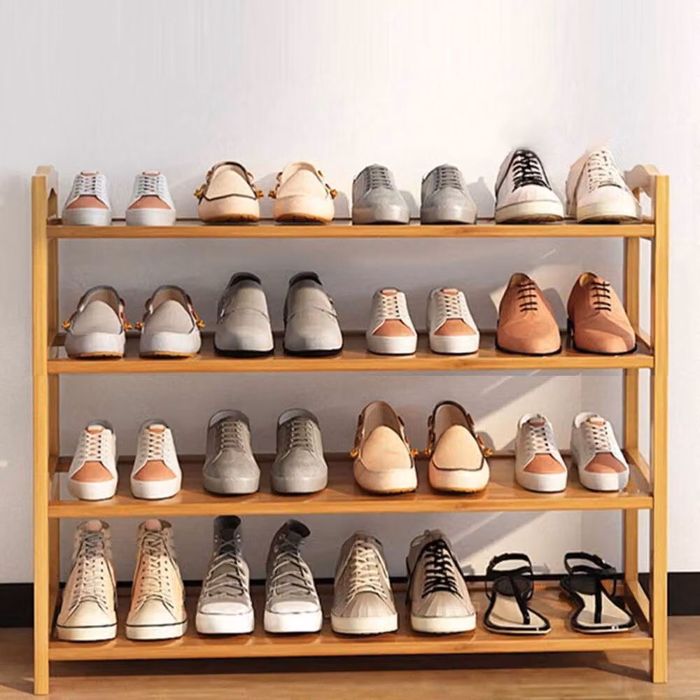 SPETLEK 4 Tier Wooden Shoe Rack Footwear Storage Organizer in Natural Brown – 3