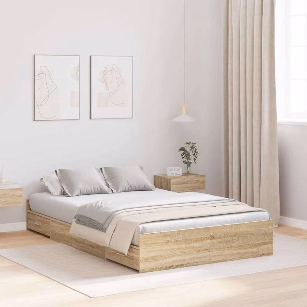 Berkfield Home Sonoma Oak Storage Bed Frame with Drawers, Light Brown, W: 120 cm, D: 200 cm