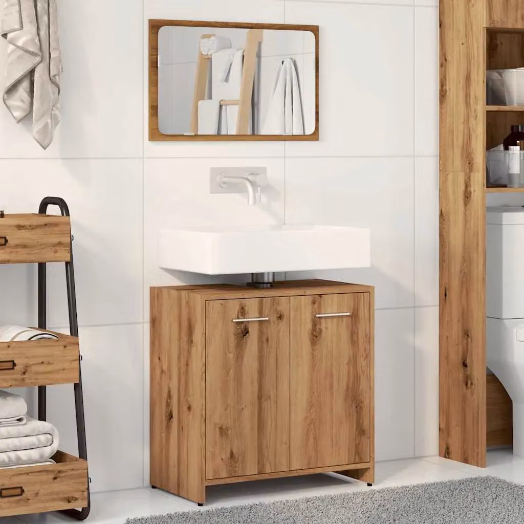 Berkfield Home Artisan Oak Wall Mounted Bathroom Cabinet with Mirror in Brown – 3