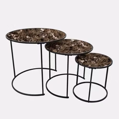 OHS Manhattan Nest of 3 Round Side Coffee Tables in Chocolate Marble Effect – 2