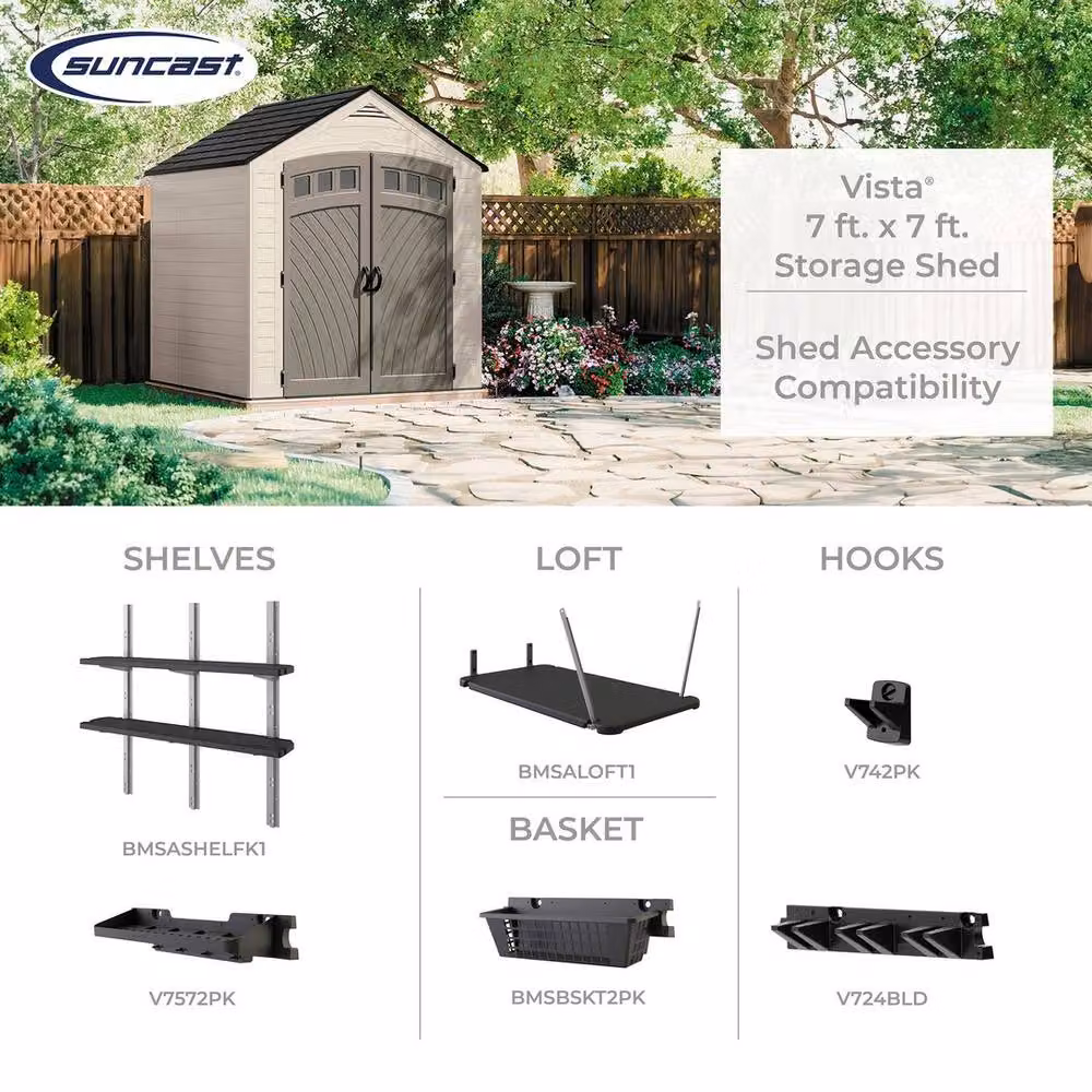 Rowlinsons Vista Resin Garden Shed with Double Doors and Window in Beige, L224 x W217 x H249 cm – 5