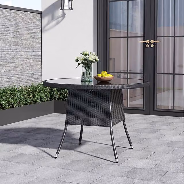 Breeins Round Black Polyrattan Garden Coffee and Dining Table