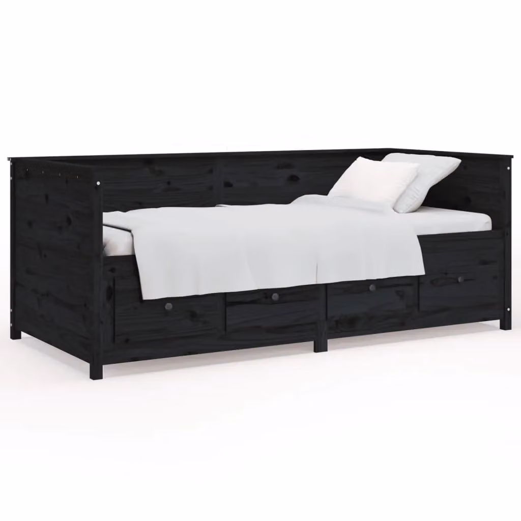 Berkfield Home Rustic Black Solid Pine Day Bed with Drawers, W/D/H: 90 x 200 cm – 2