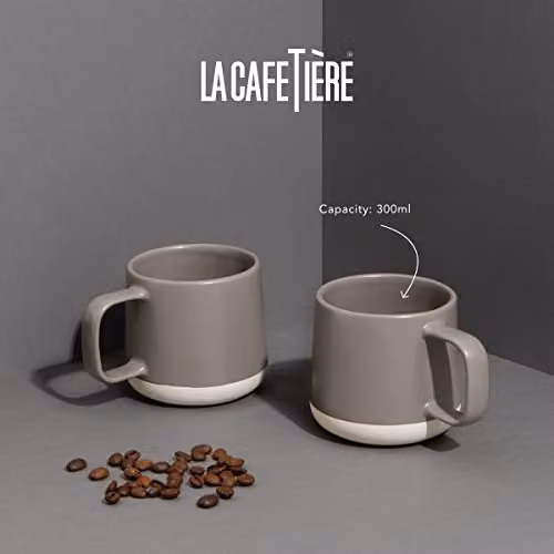 La Cafetiere Seville Stoneware Mug Set in Grey, Set of 2, 300ml – 2