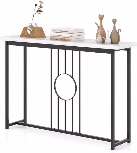 VOGREX Modern Faux Marble Entryway Console Table in Black and White, W: 120 cm, H: 81 cm