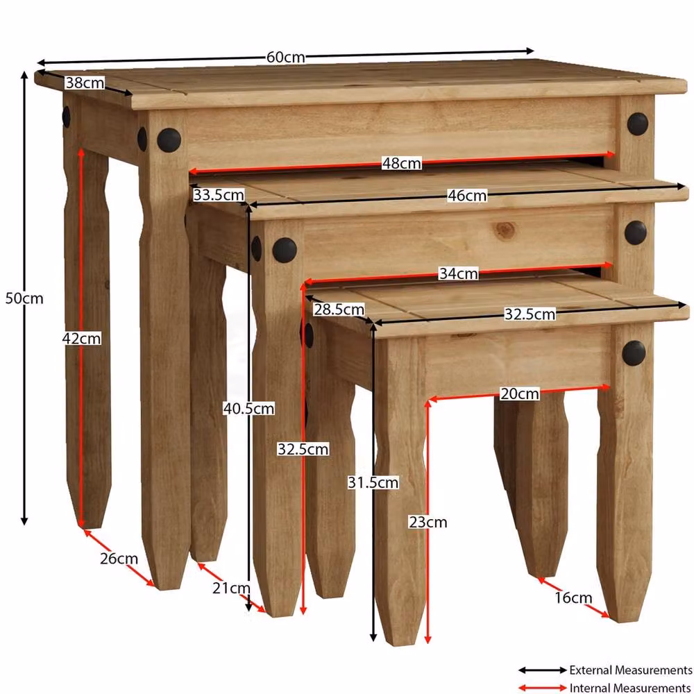 Havendro Nest of 3 Tables in Solid Pine Wood with a Brown Waxed Rustic Finish – 2