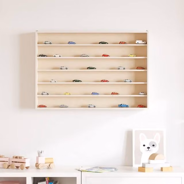 Berkfield Home Wall Mounted Display Cabinet with 6 Shelves in Light Beige, W: 80 cm, D: 8.5 cm, H: 55 cm