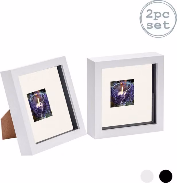 Nicola Spring 3D Box Photo Frame, Pack of 2, White and Yellow, Square, W/D/H: 15.24 x 15.24 x 15.24 cm