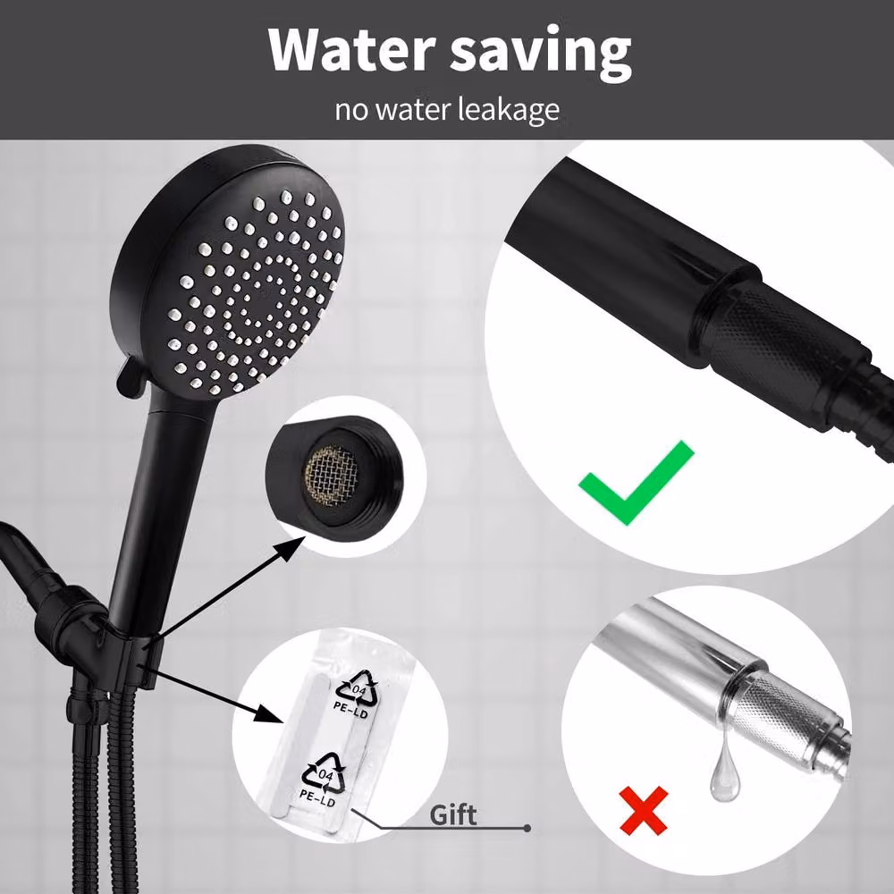 Resmo Round Water Saving Shower Head with 7 Jets and Filter in Matt Black – 3