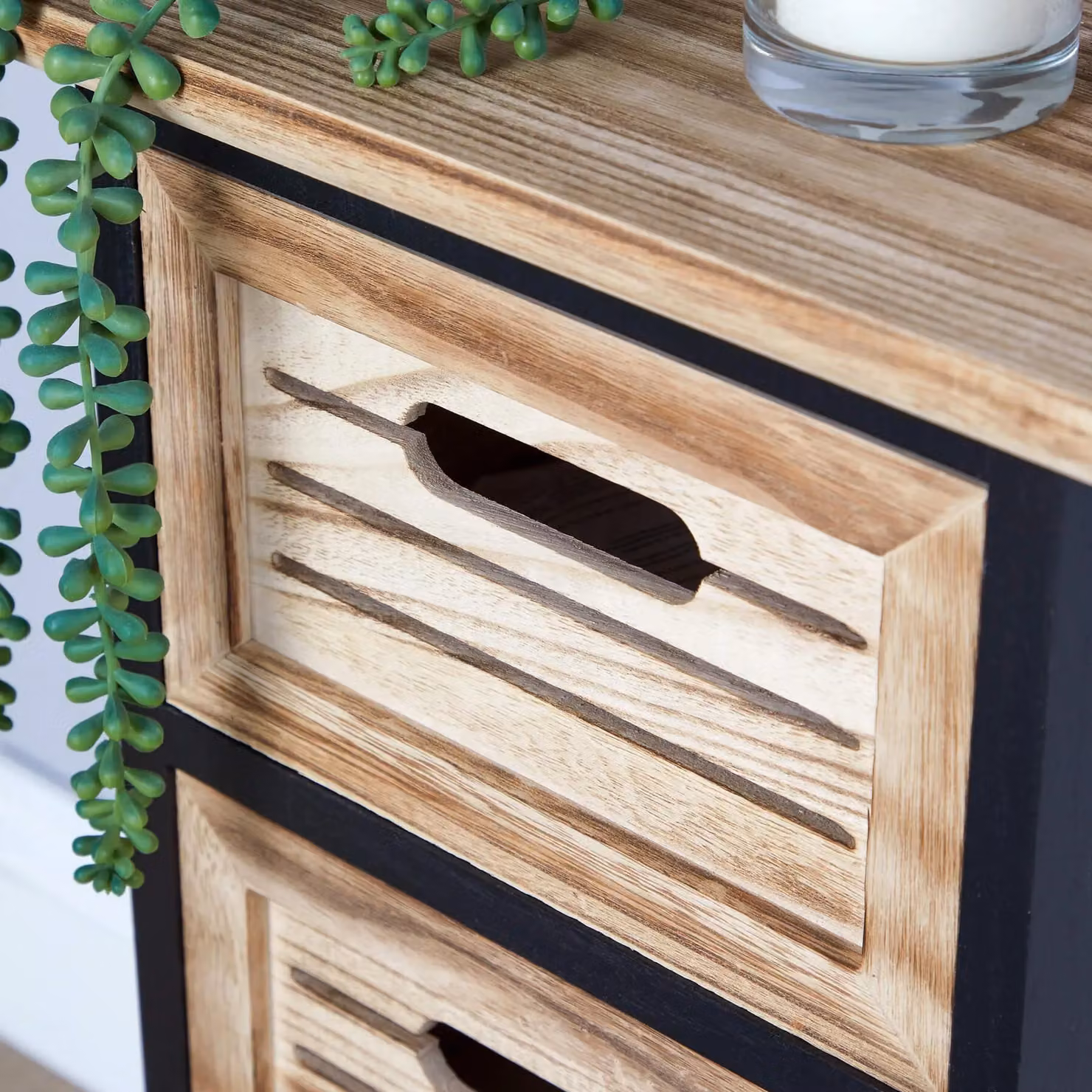 Home Source Solid Wood 3 Drawer Storage Chest Organiser in Rustic Jet Black – 3