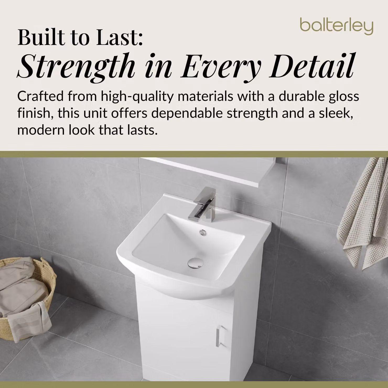Balterley Gloss White 1 Door Freestanding Vanity Basin Unit with Square Basin W: 45 cm, D: 45 cm, H: 82.7 cm – 3