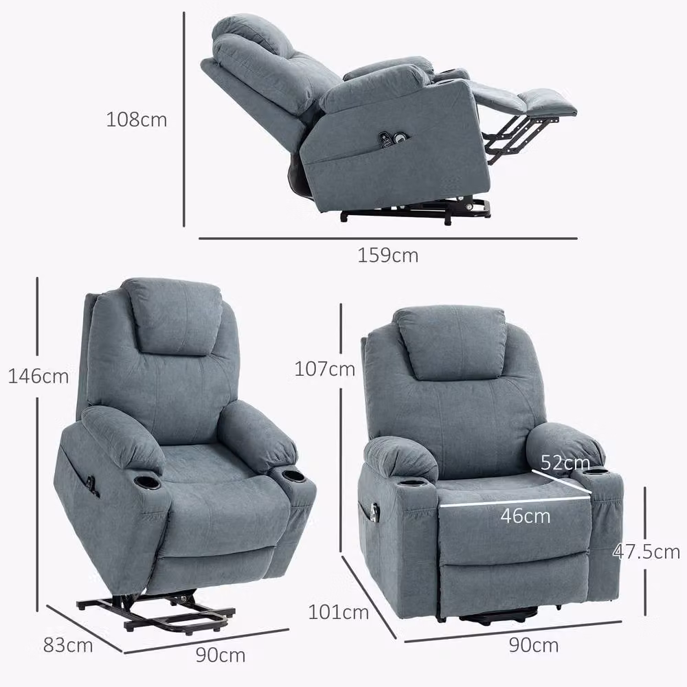 HOMCOM Riser and Recliner Chair with Vibration Massage and Heat in Dark Grey – 3