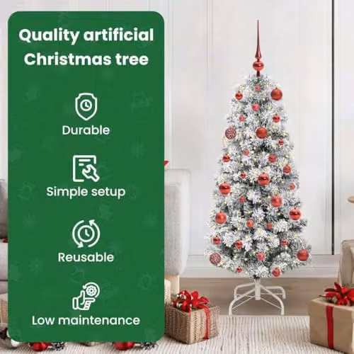 vidaXL Artificial Hinged Christmas Tree in Green and White, Height: 120 cm – 4