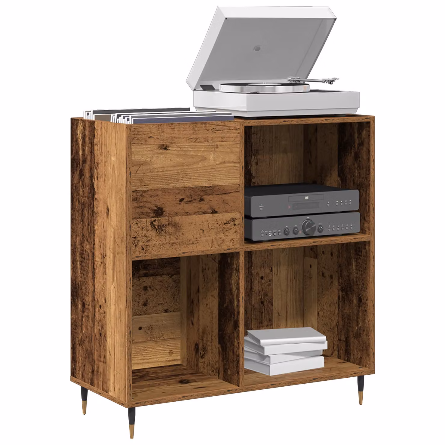 Berkfield Home Artisan Oak Record Cabinet in Brown, W/D/H: 84.5 x 38 x 89 cm – 3