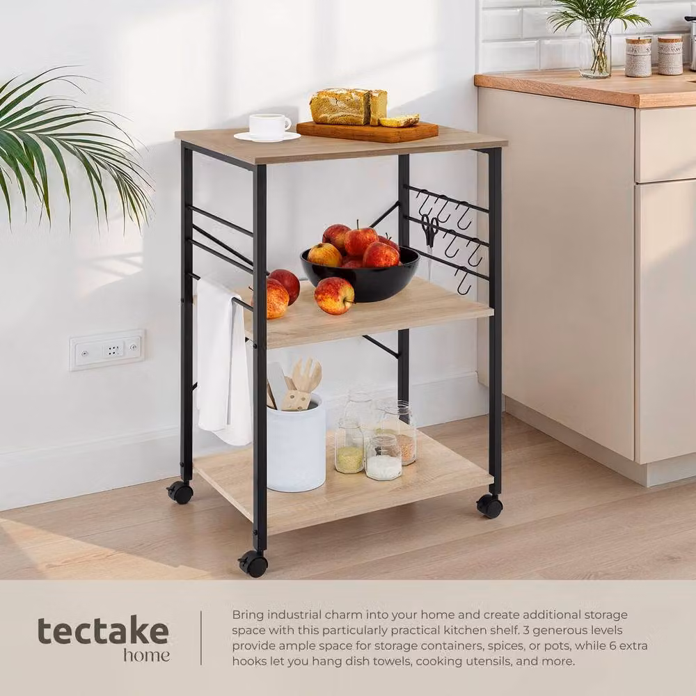 tectake Rugby Modern Drinks Trolley in Light Oak and Glass – 3