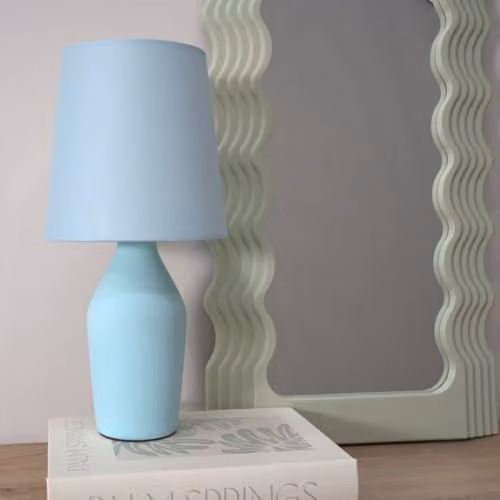 ValueLights Set of 2 Duck Egg Blue Ceramic Table Lamps with Tapered Fabric Lampshades and LED Bulbs Included – 3