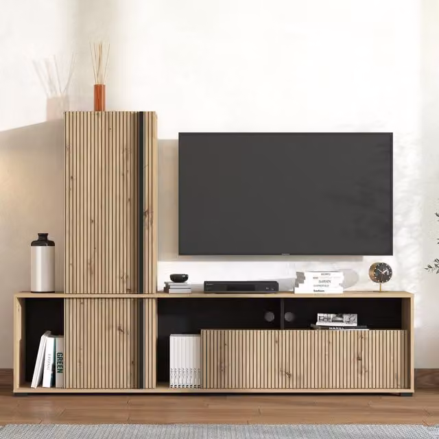 Dorel Home CHANIA Modern Entertainment Center in Artisan Oak Wood