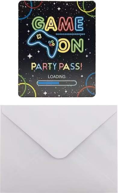 My Party Pack of 10 Multicolour Paper Gamester Invitations and Envelopes