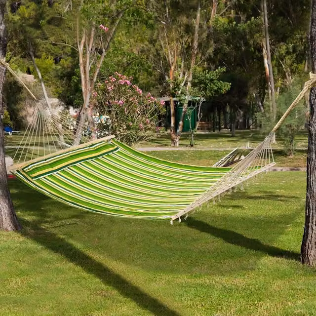Outsunny Double Outdoor Hammock in Green, Yellow and White Striped Fabric