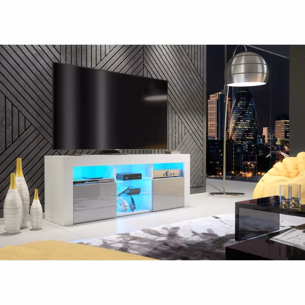 Mex Furniture LTD Pulse TV Unit in White and Grey Gloss with LED Lights, W: 145 cm, H: 53 cm, D: 35 cm – 2