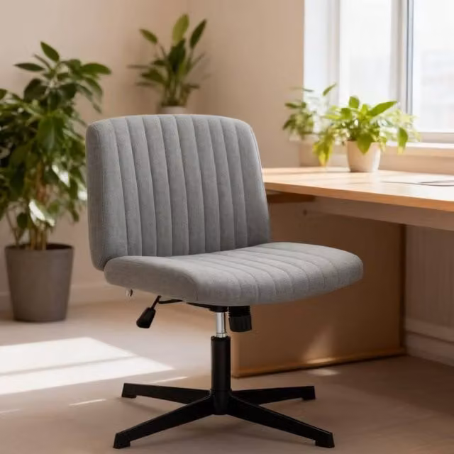 ERGOVEXA Armless Grey Fabric Task Chair with 360 Degree Swivel, H 86 x W 61 x D 64 cm – 1