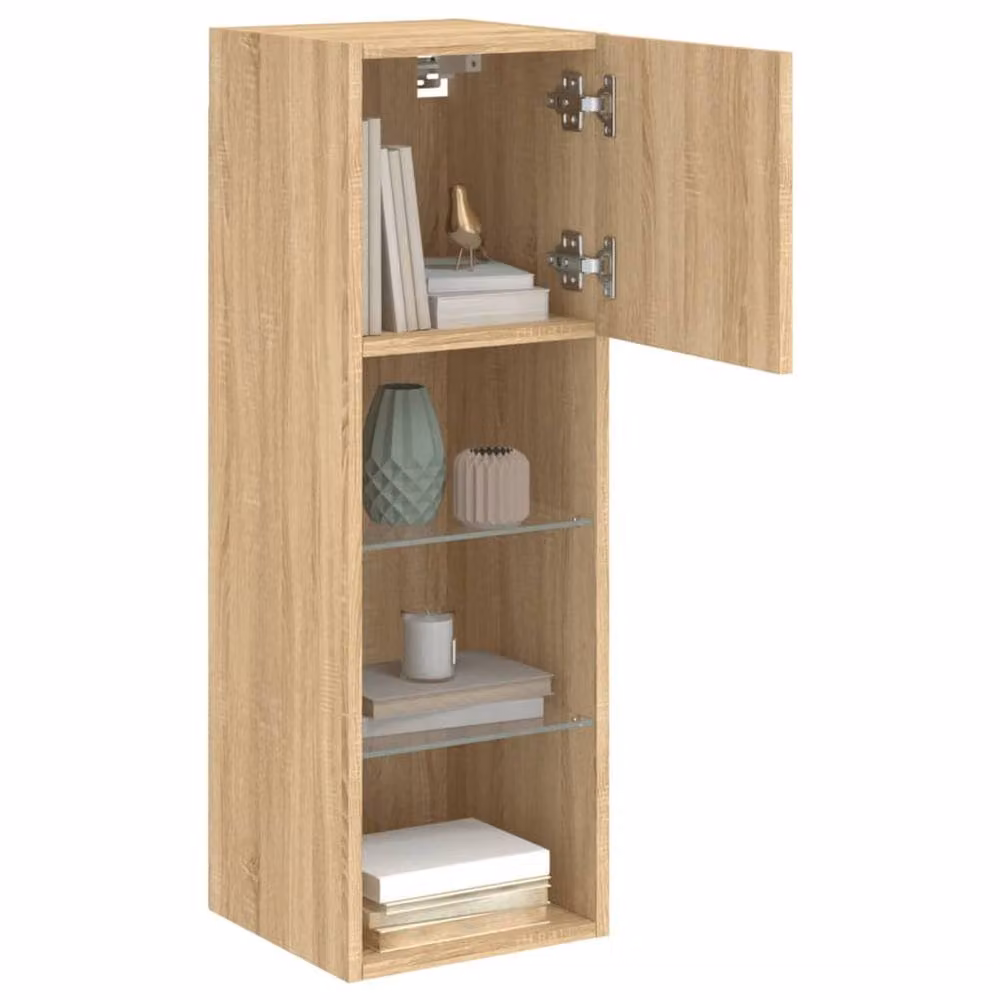 Berkfield Home Set of 2 Modern TV Cabinets with LED Lights in Sonoma Oak Light Brown, W/D/H: 30.5 x 30 x 90 cm – 3