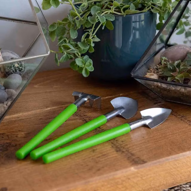 Burgon & Ball Houseplant and Terrarium Tool Set in Antique Bronze and Green with Stainless Steel