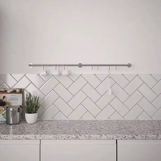 Forgeworks Brushed Stainless Steel Kitchen Utensil Rail Kit with S Hooks, Silver, W: 100 cm