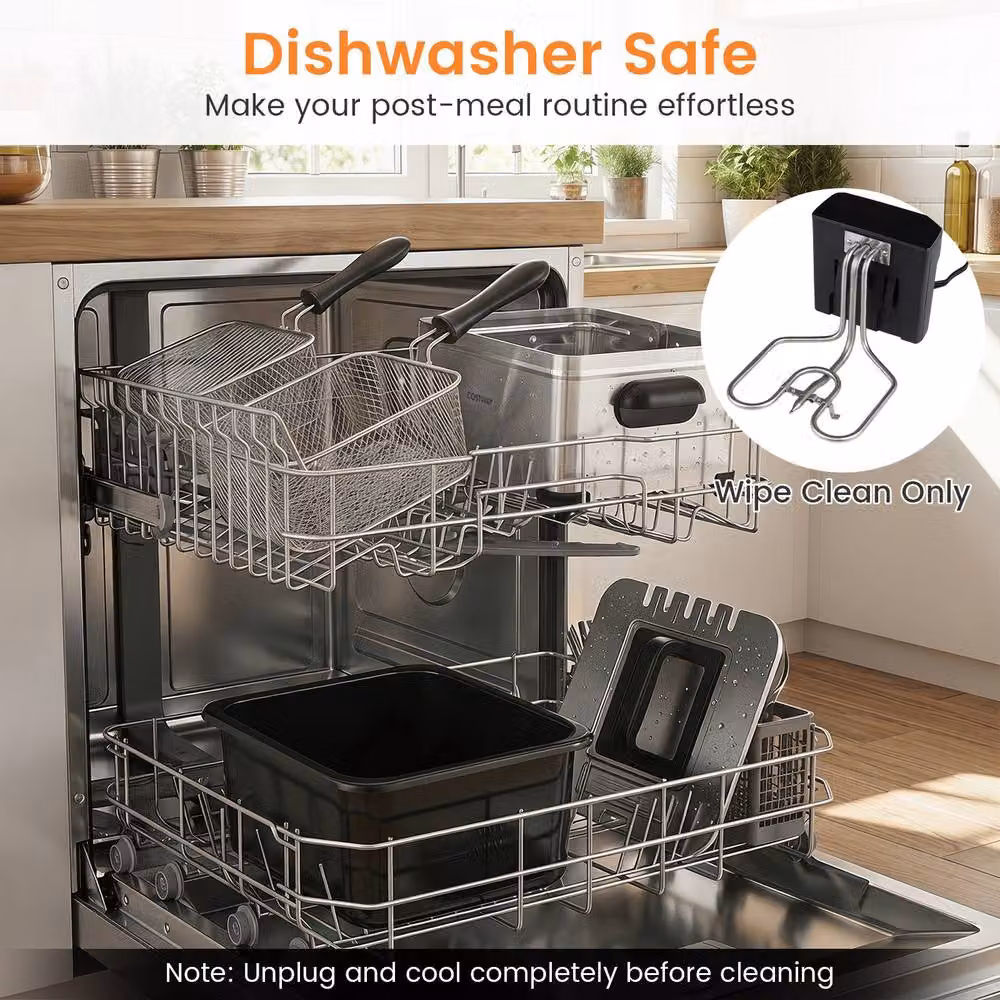 Costway 5L Electric Deep Fryer 2000W with LED Touch Screen and 6 Presets in Silver – 9